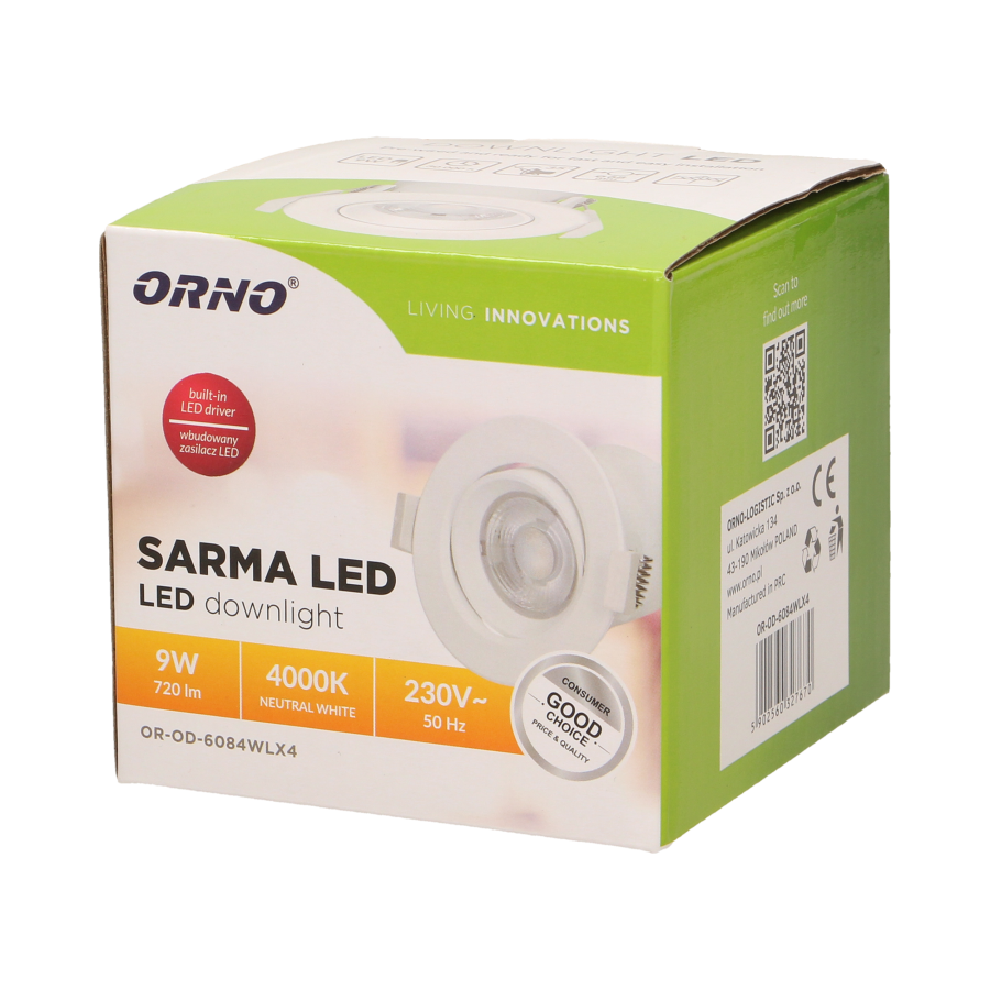Flush mounted LED downlight SARMA, 9W