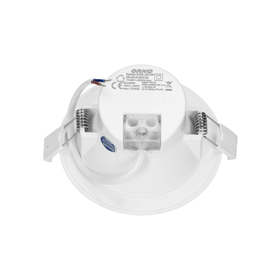 AURA LED 9W, oprawa downlight, podtynkowa, 4000K, biała, wbudowany zasilacz LED