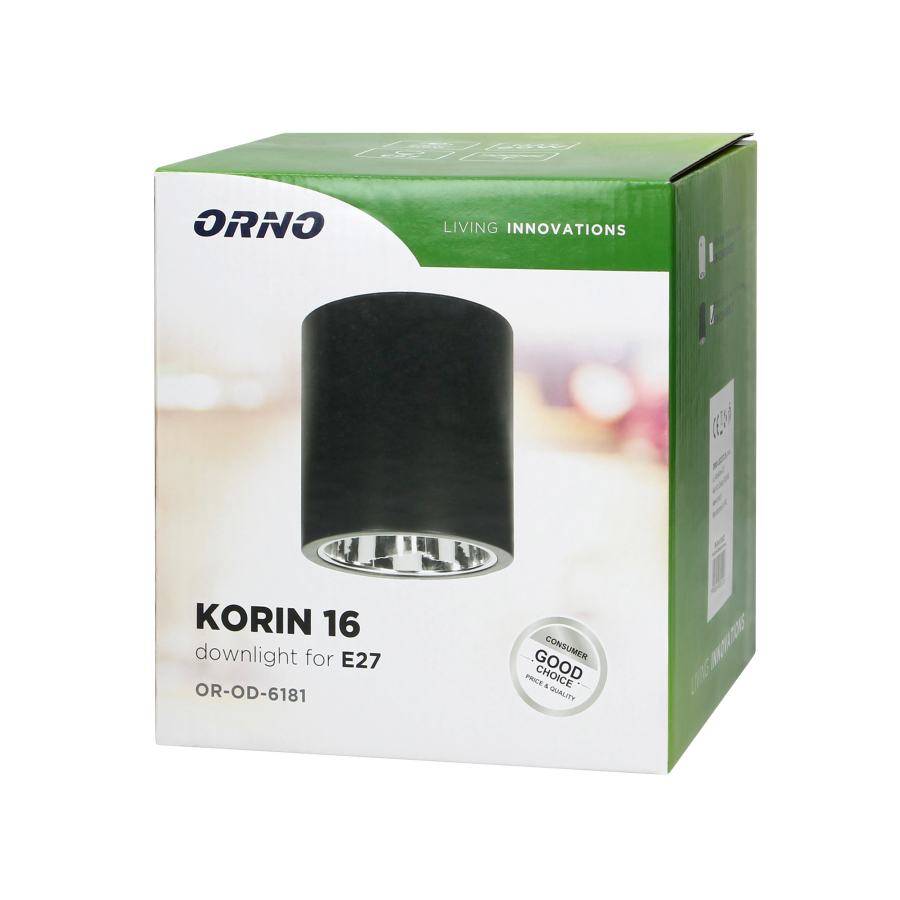 KORIN 16, oprawa typu downlight, 60W, E27, stal, czarna