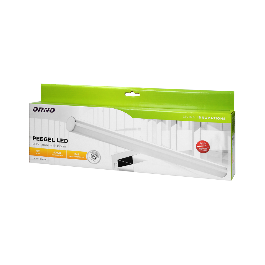 PEEGEL LED 6W, lampa nad lustro, 540lm, 4000K, dł.40 cm, tworzywo sztuczne+akryl