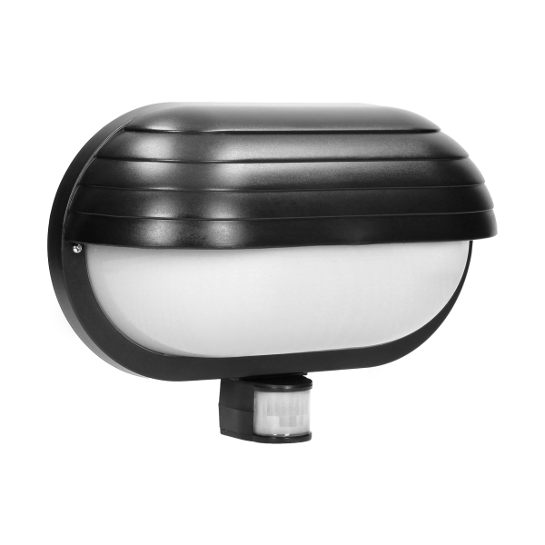 SAMUM, oprawa ogrodowa z czujnikiem ruchu 180st, 1x60W, E27, IP44, z przesłoną, plastik, czarna