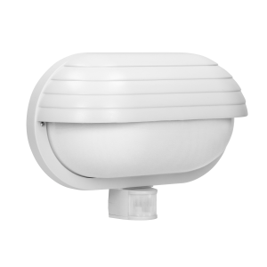 SAMUM, oprawa ogrodowa z czujnikiem ruchu 180st, 1x60W, E27, IP44, z przesłoną, plastik, biała