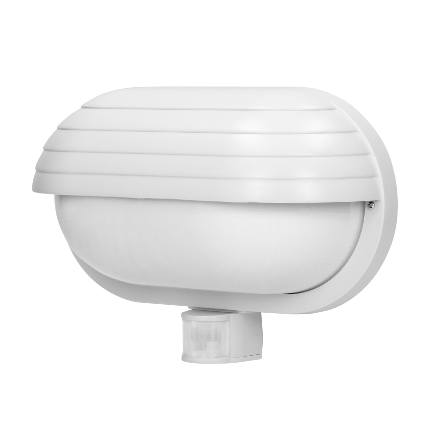 SAMUM, oprawa ogrodowa z czujnikiem ruchu 180st, 1x60W, E27, IP44, z przesłoną, plastik, biała