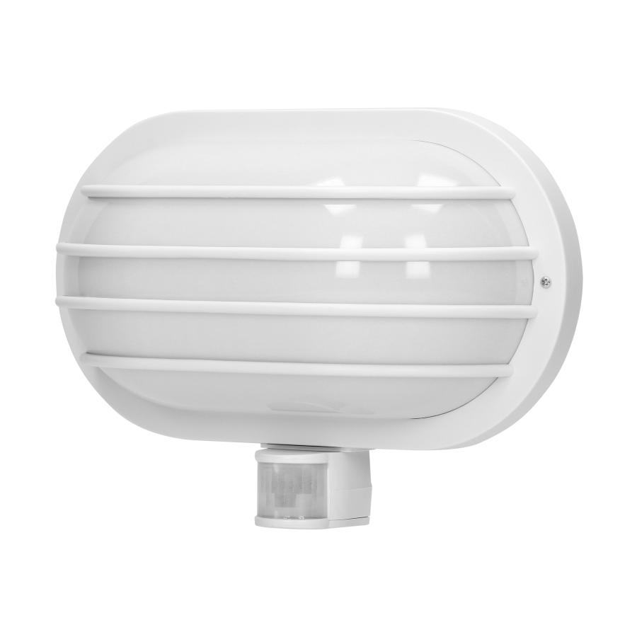 SOLANO garden lamp with 180° motion sensor and a screen , 1x60W, E27, IP44, plastic, white