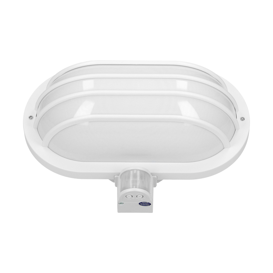 SOLANO garden lamp with 180° motion sensor and a screen , 1x60W, E27, IP44, plastic, white