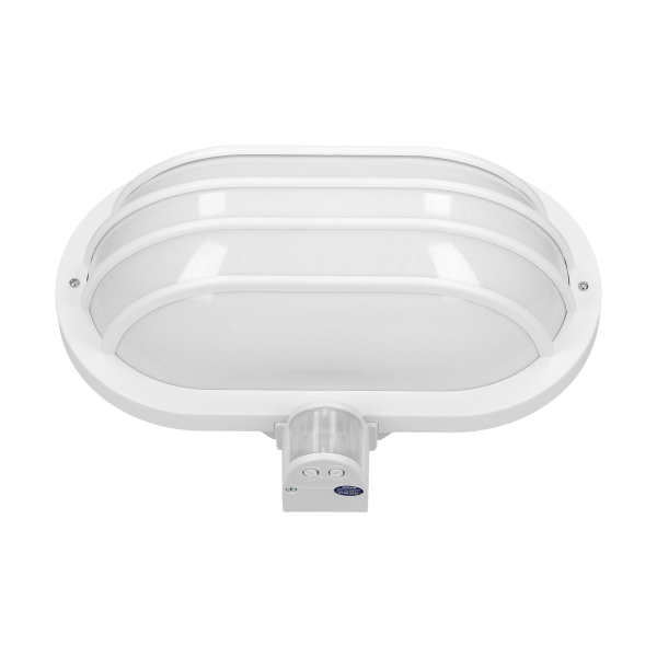 SOLANO garden lamp with 180° motion sensor and a screen , 1x60W, E27, IP44, plastic, white