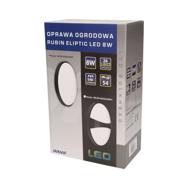 RUBIN ELIPTIC LED 8W, oprawa ogrodowa, 540lm, IP54, 3000K, gładka