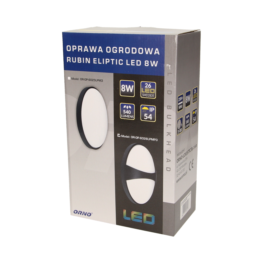 RUBIN ELIPTIC LED 8W, oprawa ogrodowa, 540lm, IP54, 3000K, poziom