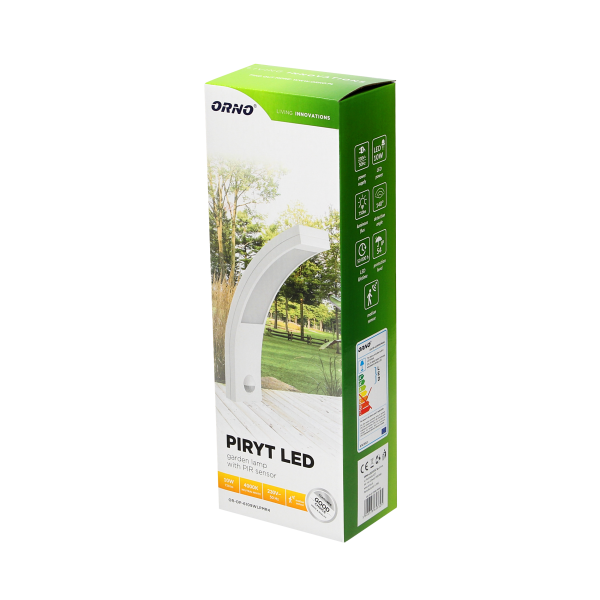 PIRYT LED 10W, oprawa ogrodowa z czujnikiem ruchu 140st, 850lm, IP54, 4000K, biała
