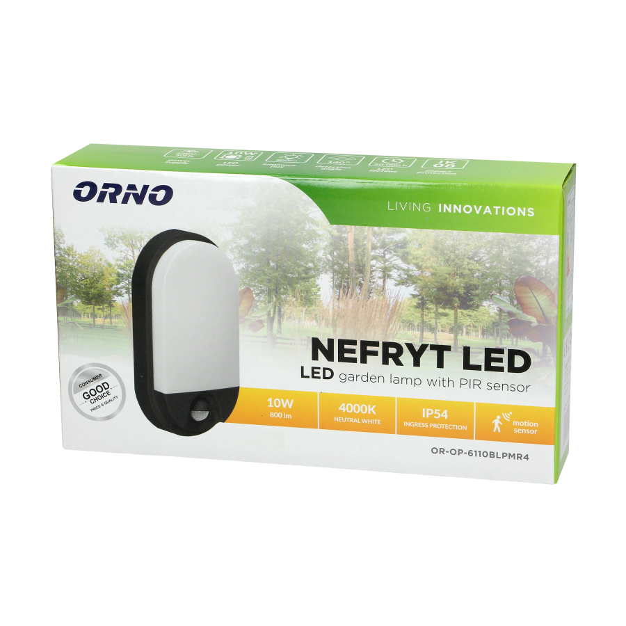 NEFRYT LED 10W, oprawa ogrodowa z czujnikiem ruchu, 800lm, IP54, 4000K, czarna
