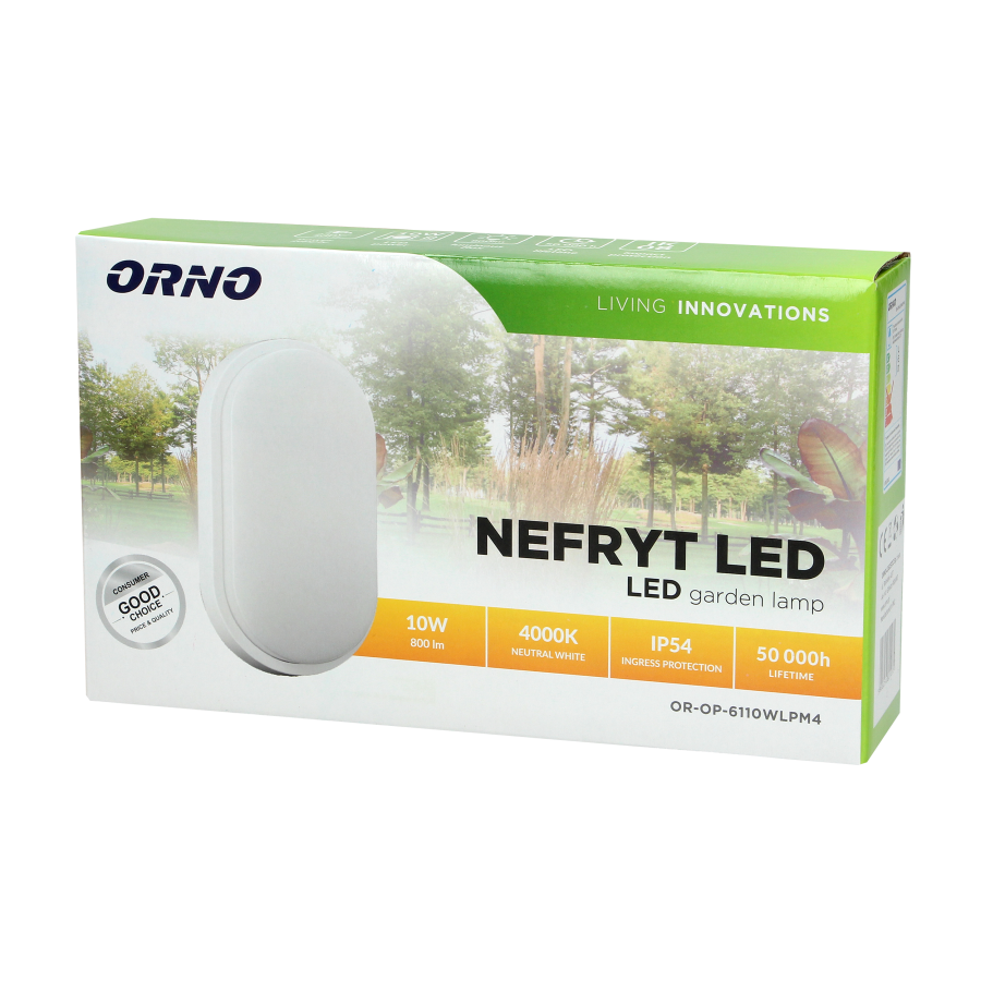 NEFRYT LED 10W, oprawa ogrodowa, 800lm, IP54, 4000K, biała