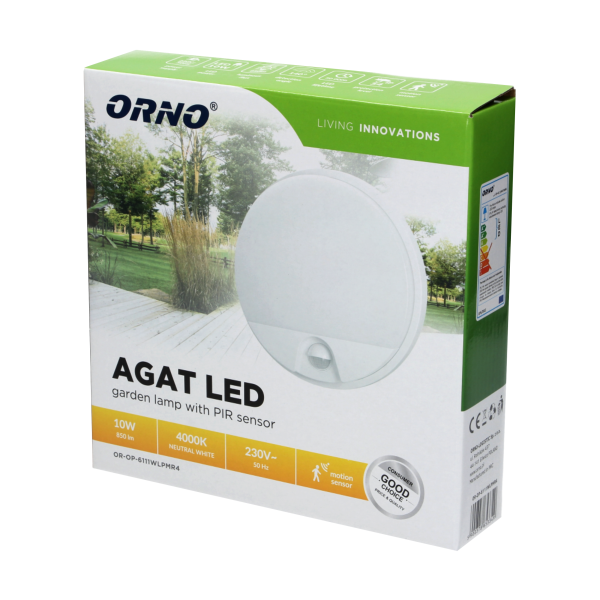 LED garden lamp AGAT, 10W, with motion sensor