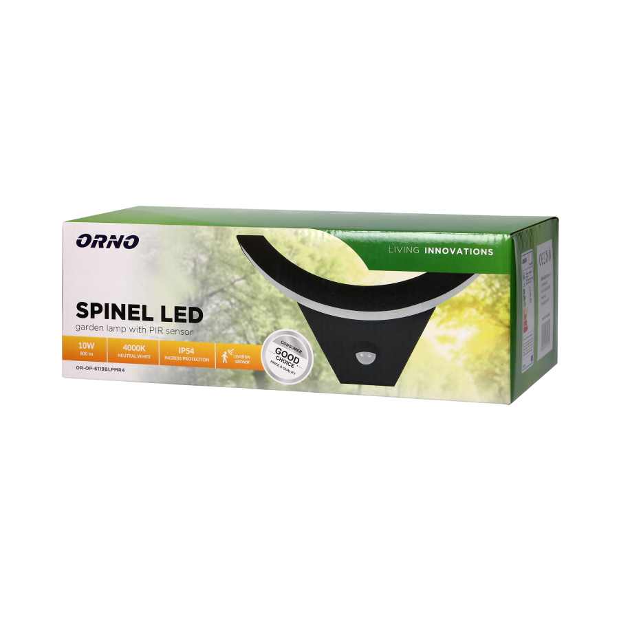 SPINEL LED 10W, oprawa ogrodowa z czujnikiem ruchu 140°, 800lm, IP54, 4000K, IK10, czarna