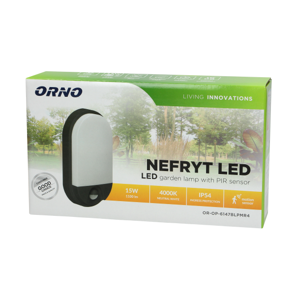 NEFRYT LED garden lamp with PIR sensor, 15W, black