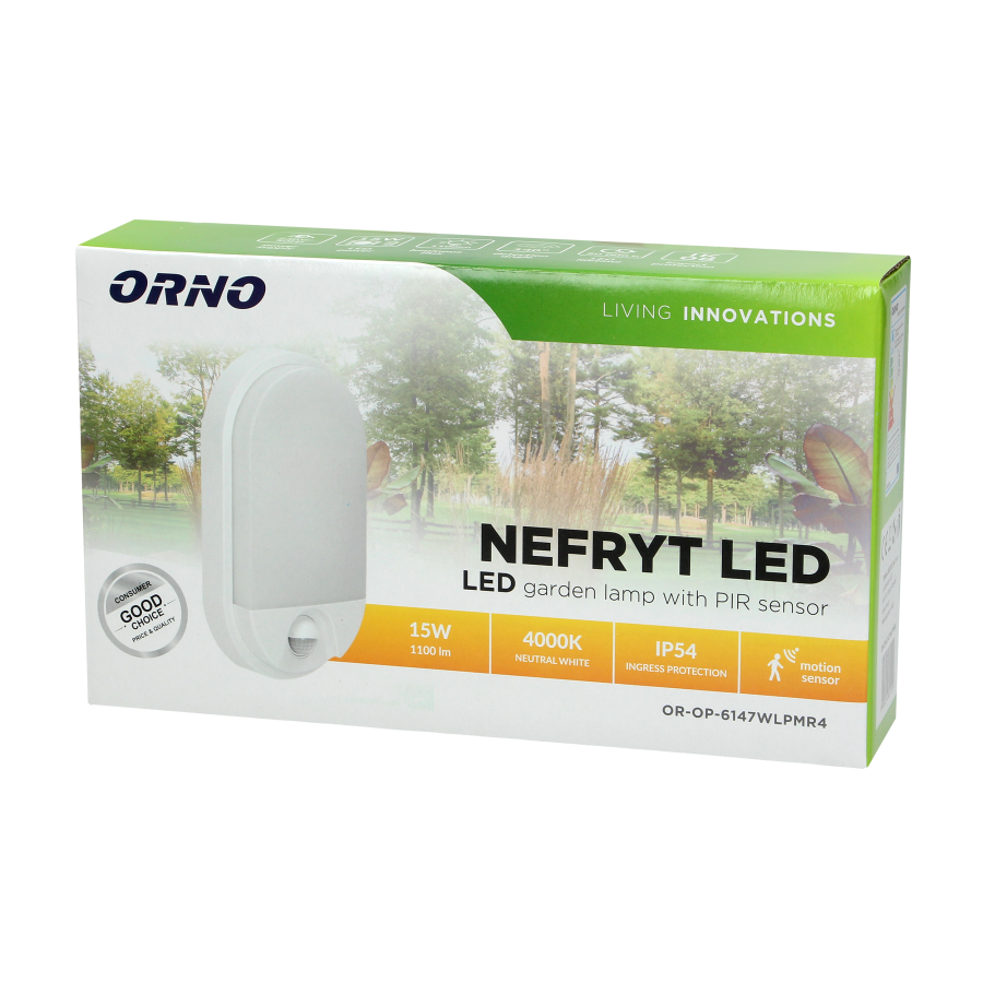 NEFRYT LED garden lamp with PIR sensor, 15W, white