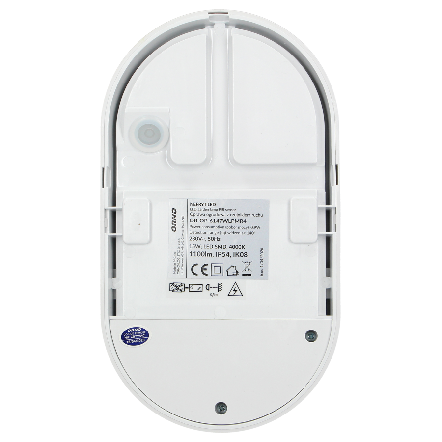 NEFRYT LED 15W, oprawa ogrodowa z czujnikiem ruchu, 1100lm, IP54, 4000K, biała