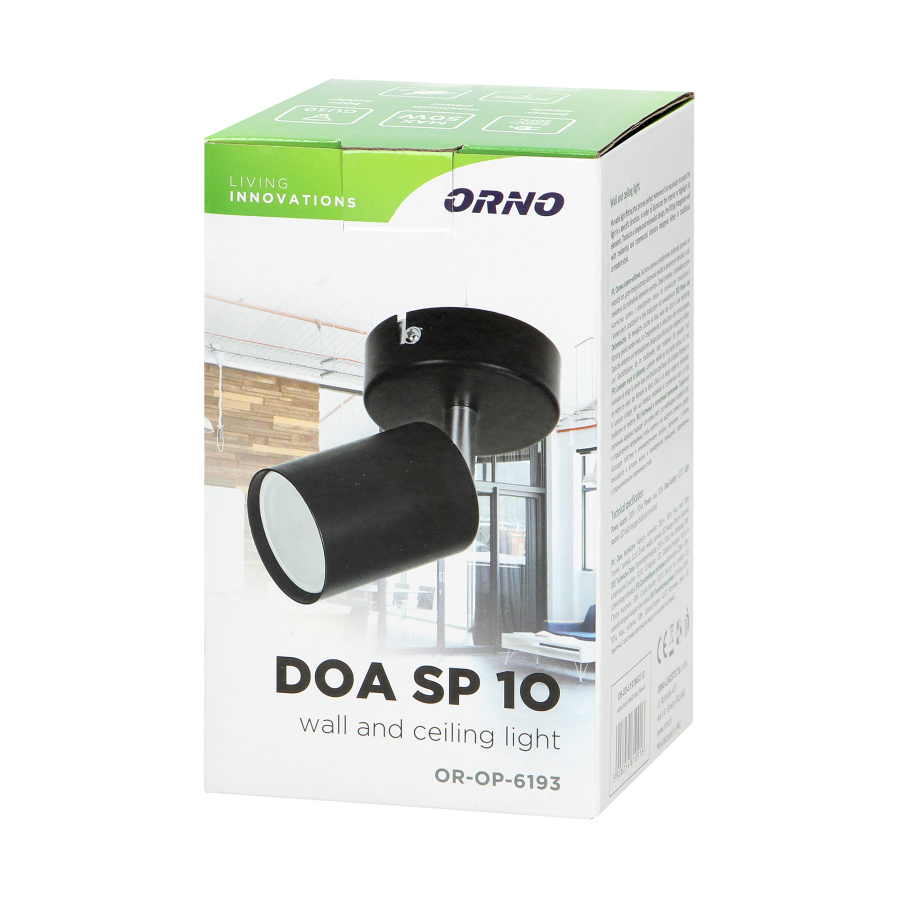 DOA SP 1O, oprawa ścienno-sufitowa, GU10 max. 50W, IP20, czarna