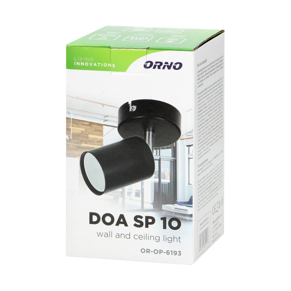 DOA SP 1O, oprawa ścienno-sufitowa, GU10 max. 50W, IP20, czarna