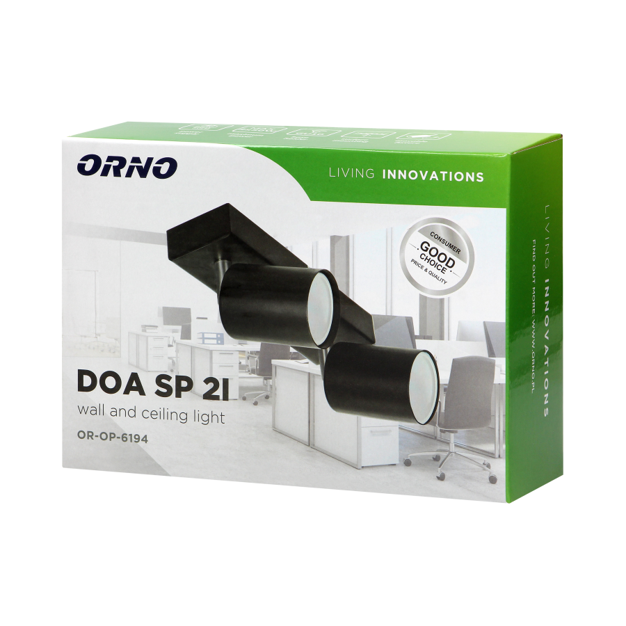 DOA SP 2I, oprawa ścienno-sufitowa, GU10 max. 2x50W, IP20, czarna