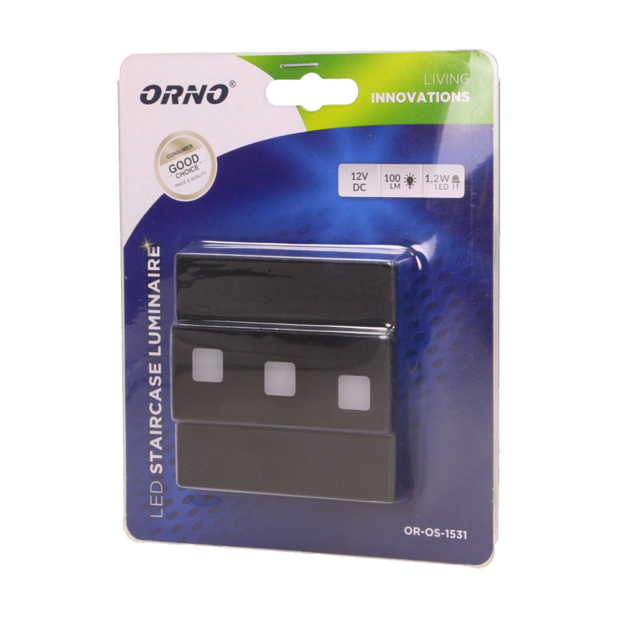 LEPUS LED 1,2W, oprawa schodowa natynkowa, 12V DC, 100lm, 6000K, czarna