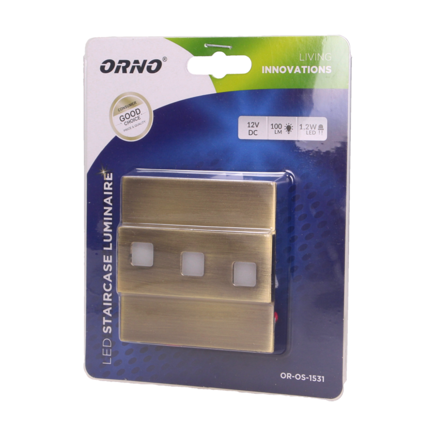 LEPUS LED 1,2W, oprawa schodowa natynkowa, 12V DC, 100lm, 6000K, mosiądz