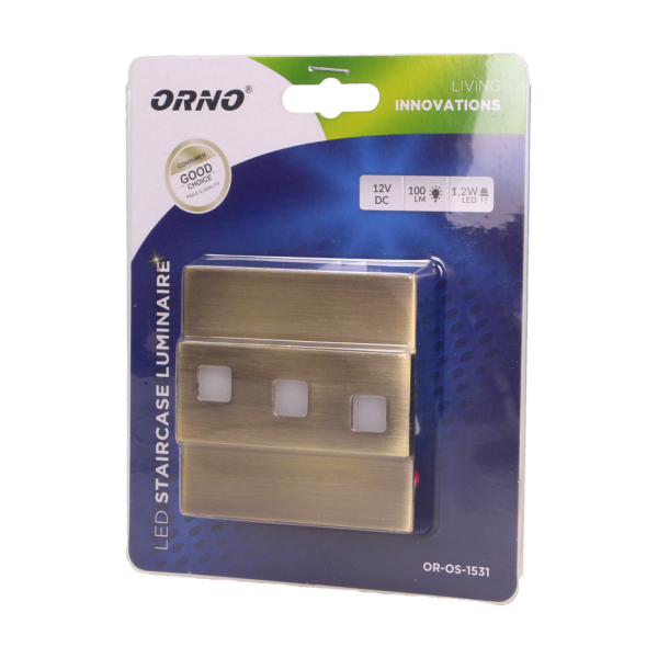 LEPUS LED 1,2W, oprawa schodowa natynkowa, 12V DC, 100lm, 6000K, mosiądz