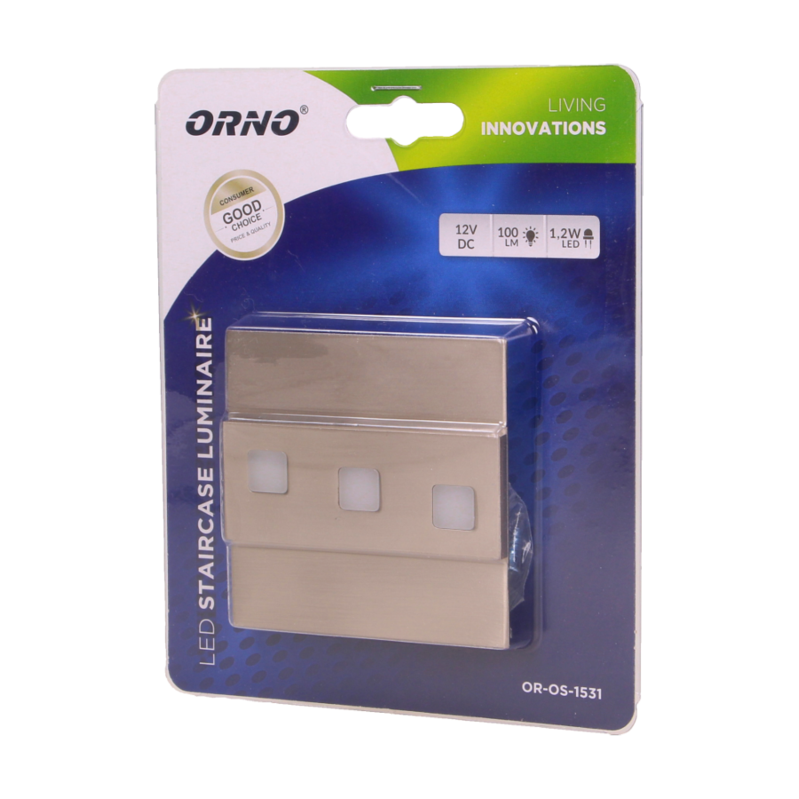 LEPUS LED 1,2W, oprawa schodowa natynkowa, 12V DC, 100lm, 6000K, satyna