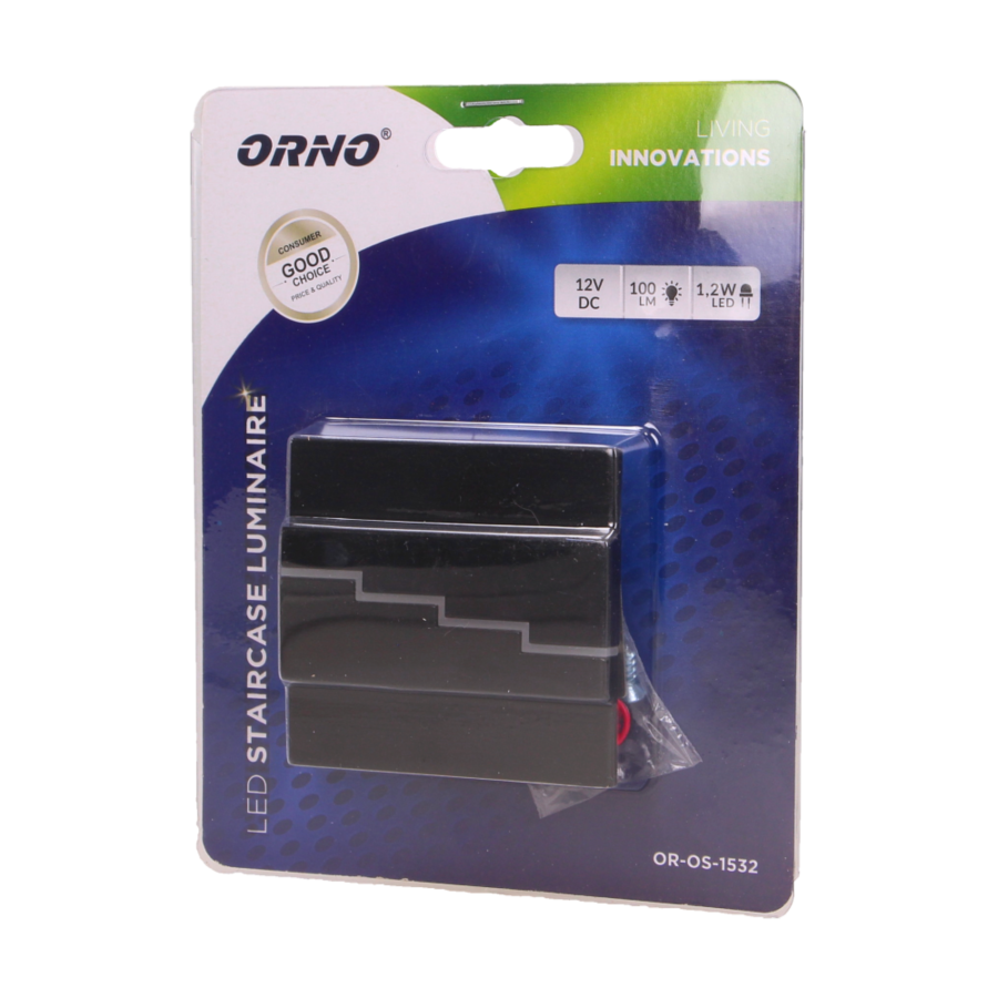 LYNX LED 1,2W, oprawa schodowa natynkowa, 12V DC, 100lm, 3000K, czarna