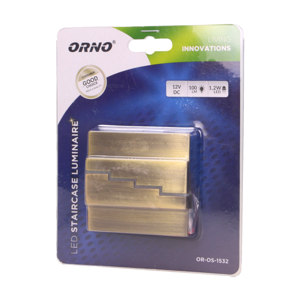 LYNX LED 1,2W, oprawa schodowa natynkowa, 12V DC, 100lm, 6000K, mosiądz