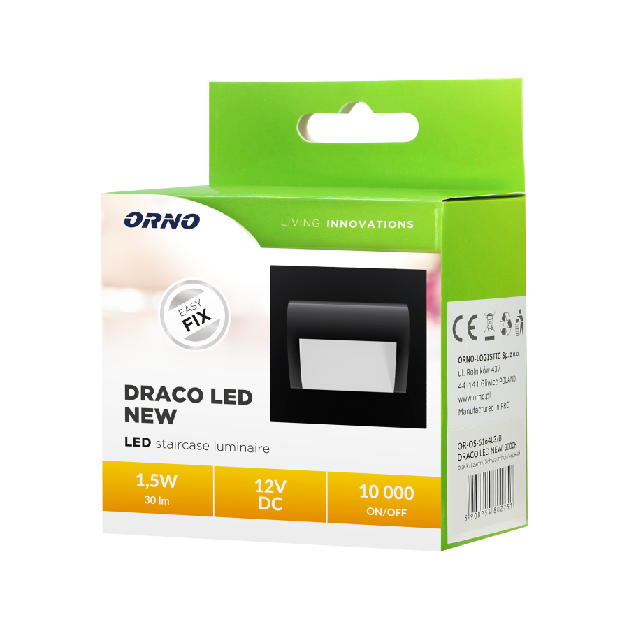 DRACO LED NEW staircase light fitting 1.5W, 12VDC, 30lm, 3000K, black