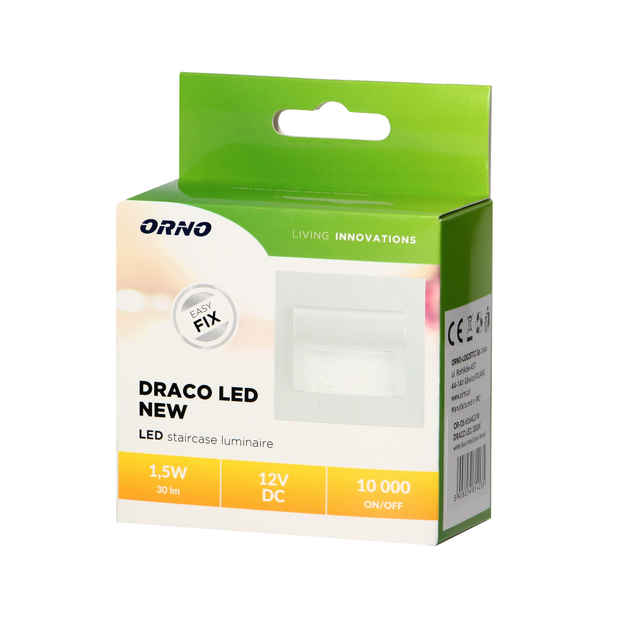 DRACO LED NEW 1,5W, oprawa schodowa podtynkowa, 12VDC, 30lm, 6000K, biała, innowacyjny sposób montażu