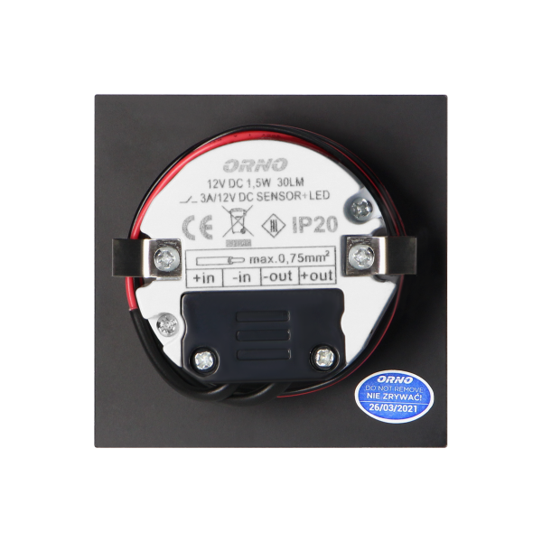 DRACO LED NEW 1,5W, oprawa schodowa podtynkowa, 12VDC, 30lm, 3000K, czarny, czujnik ruchu i zmierzchu