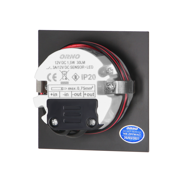 DRACO LED NEW 1.5W, flush-mounted staircase luminaire, 12VDC, 30lm, 3000K, black, twilight and motion sensor