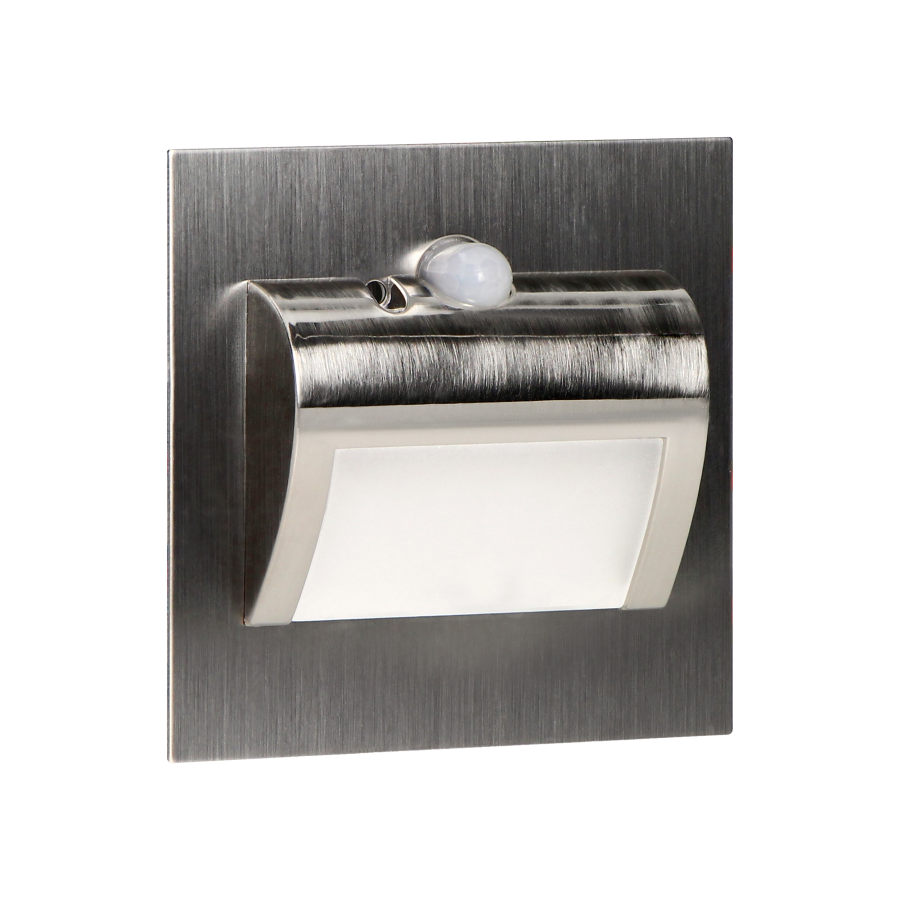 DRACO LED NEW 1.5W, flush-mounted staircase luminaire, 12VDC, 30lm, 3000K, satin, twilight and motion sensor