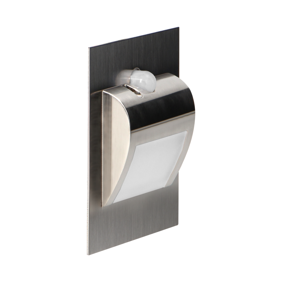 DRACO LED NEW 1.5W, flush-mounted staircase luminaire, 12VDC, 30lm, 3000K, satin, twilight and motion sensor