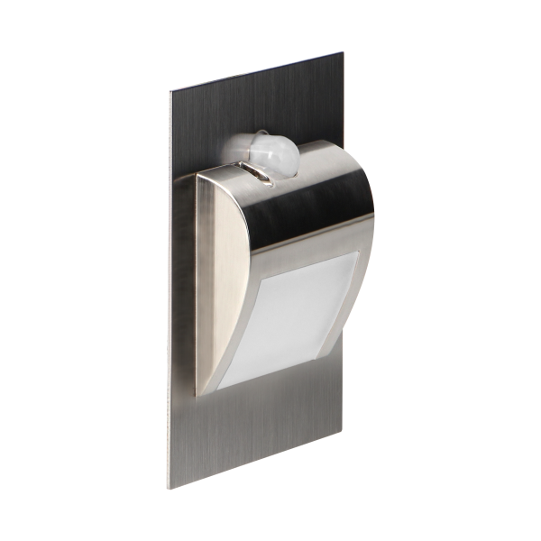 DRACO LED NEW 1.5W, flush-mounted staircase luminaire, 12VDC, 30lm, 3000K, satin, twilight and motion sensor