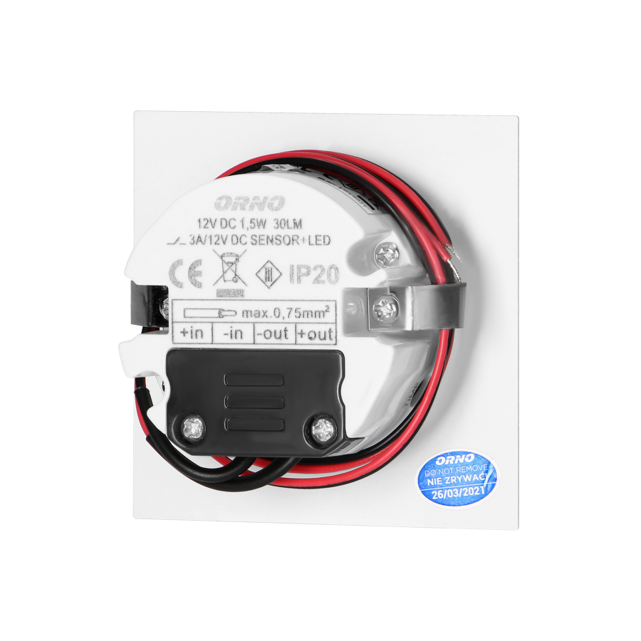DRACO LED NEW 1,5W, oprawa schodowa podtynkowa, 12VDC, 30lm, 3000K, biała, czujnik ruchu i zmierzchu