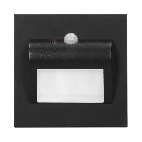 DRACO LED NEW 1.5W, flush-mounted staircase luminaire, 12VDC, 30lm, 6000K, black, twilight and motion sensor