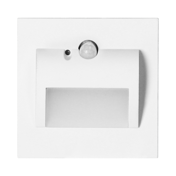 DRACO LED NEW 1.5W, flush-mounted staircase luminaire, 12VDC, 30lm, 6000K, white, twilight and motion sensor