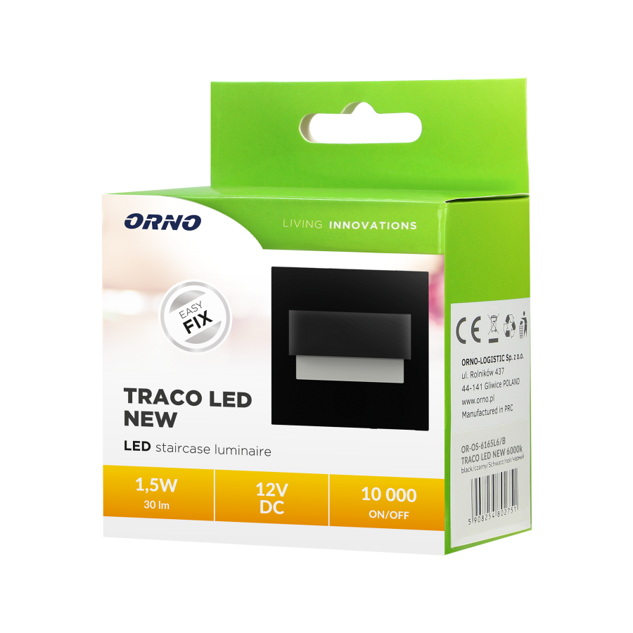 TRACO LED 1,5W, oprawa schodowa podtynkowa, 12VDC, 30lm, 6000K, czarny, innowacyjny sposób montażu