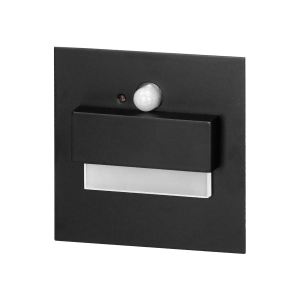 TRACO LED 1.5W, flush-mounted staircase luminaire, 12VDC, 30lm, 3000K, black, twilight and motion sensor