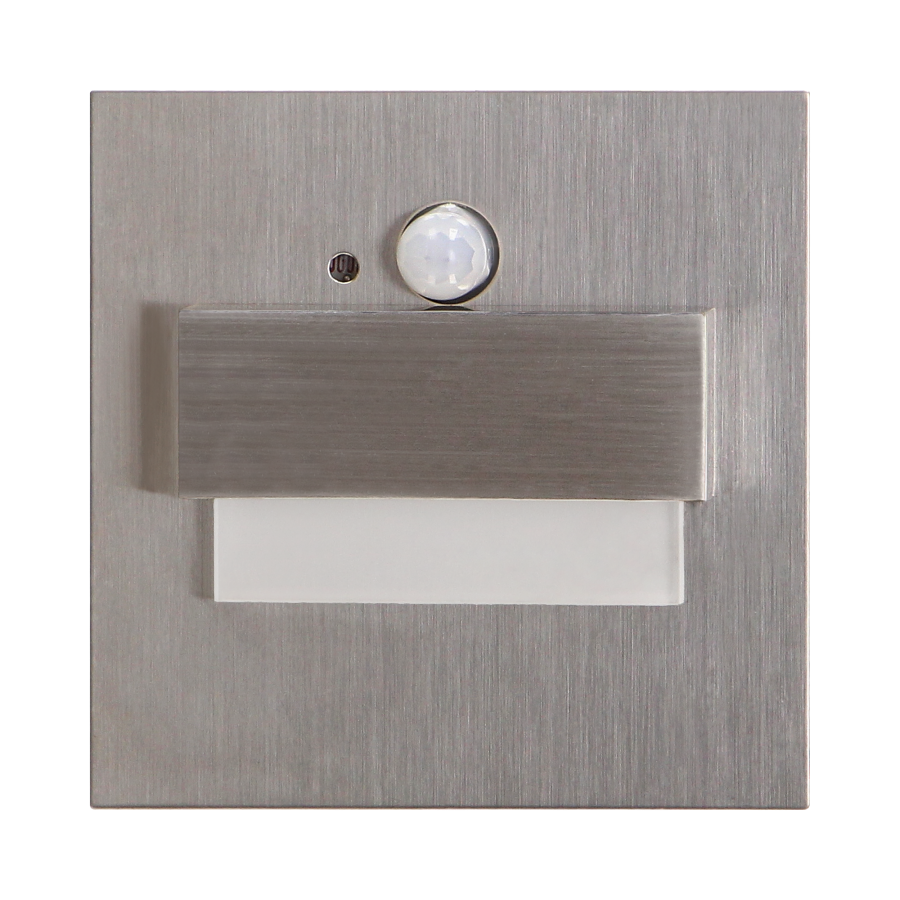 TRACO LED 1.5W, flush-mounted staircase luminaire, 12VDC, 30lm, 3000K, satin, twilight and motion sensor