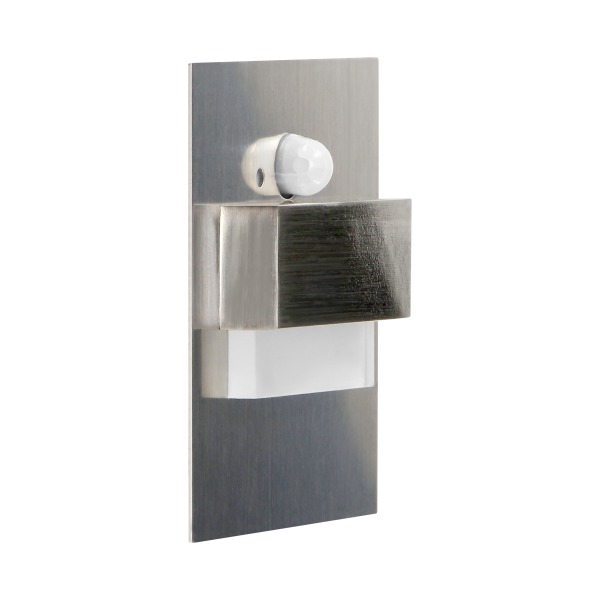 TRACO LED 1.5W, flush-mounted staircase luminaire, 12VDC, 30lm, 3000K, satin, twilight and motion sensor