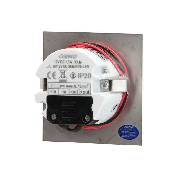 TRACO LED 1,5W, oprawa schodowa podtynkowa, 12VDC, 30lm, 3000K, satyna, czujnik ruchu i zmierzchu