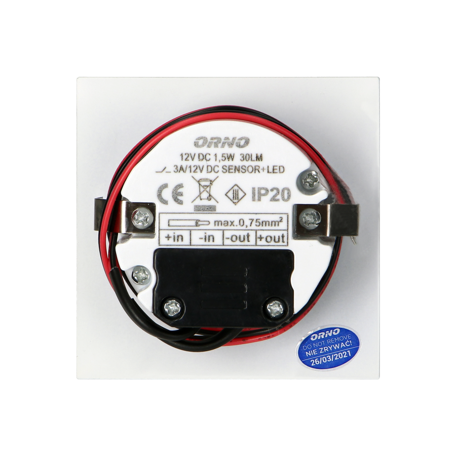 TRACO LED 1,5W, oprawa schodowa podtynkowa, 12VDC, 30lm, 3000K, biała, czujnik ruchu i zmierzchu