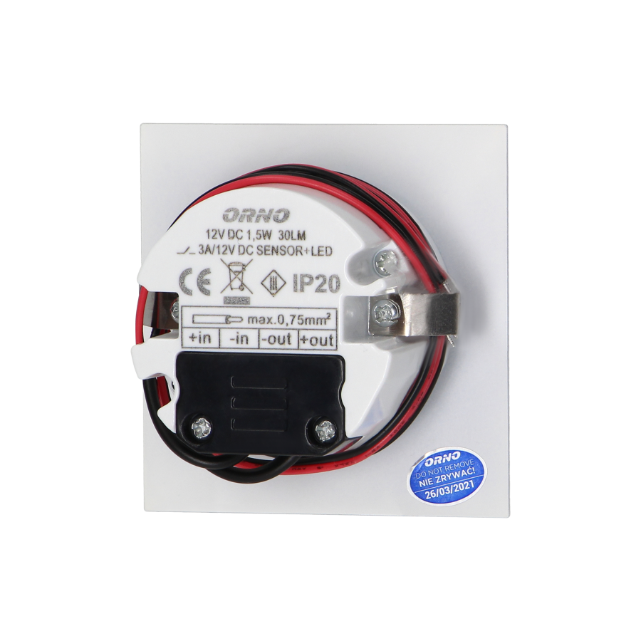 TRACO LED 1,5W, oprawa schodowa podtynkowa, 12VDC, 30lm, 3000K, biała, czujnik ruchu i zmierzchu