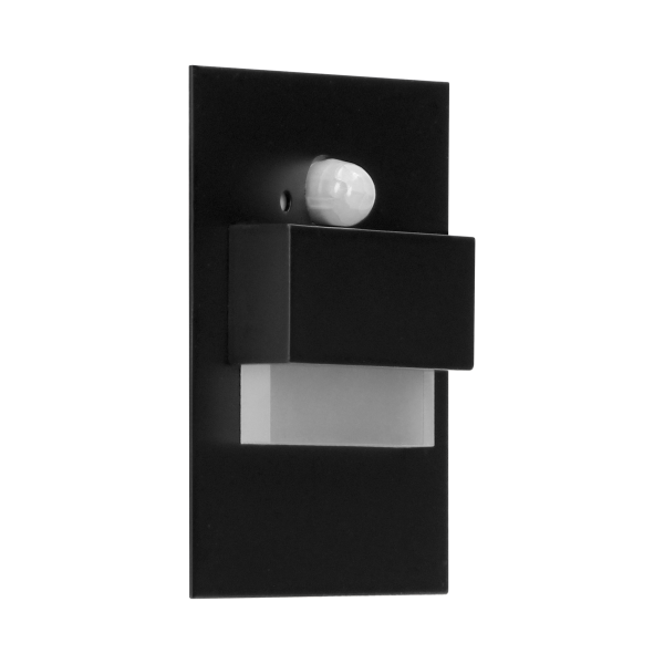TRACO LED 1,5W, oprawa schodowa podtynkowa, 12VDC, 30lm, 6000K, czarny, czujnik ruchu i zmierzchu