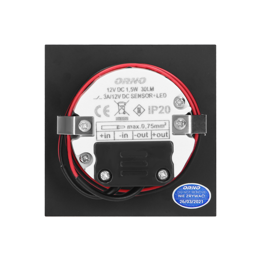 TRACO LED 1,5W, oprawa schodowa podtynkowa, 12VDC, 30lm, 6000K, czarny, czujnik ruchu i zmierzchu