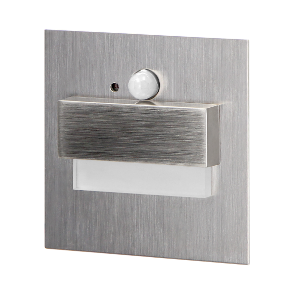 TRACO LED 1.5W, flush-mounted staircase luminaire, 12VDC, 30lm, 6000K, satin, twilight and motion sensor