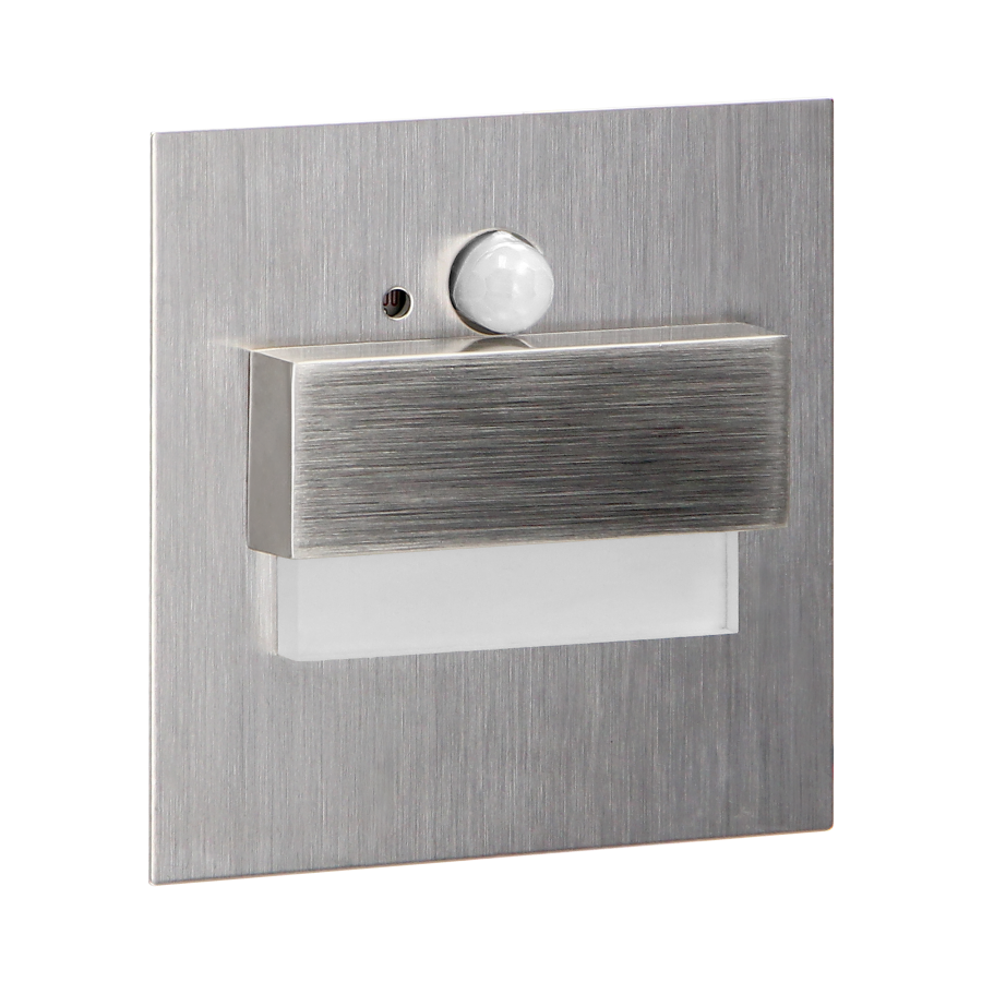 TRACO LED 1.5W, flush-mounted staircase luminaire, 12VDC, 30lm, 6000K, satin, twilight and motion sensor